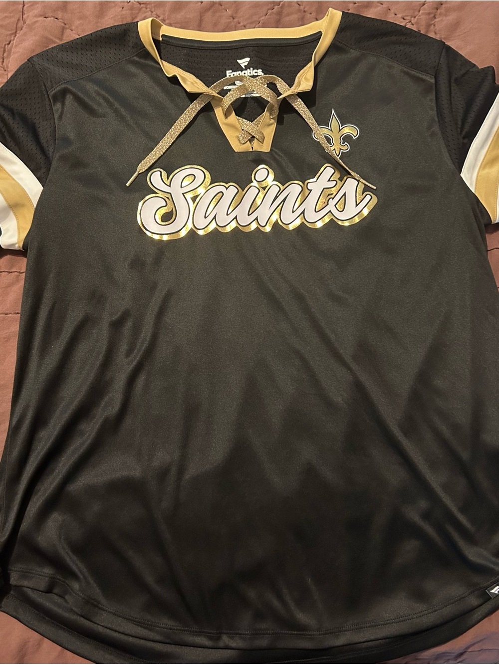 Fanatics New Orleans Saints Black & Gold Lace-Up Jersey Top